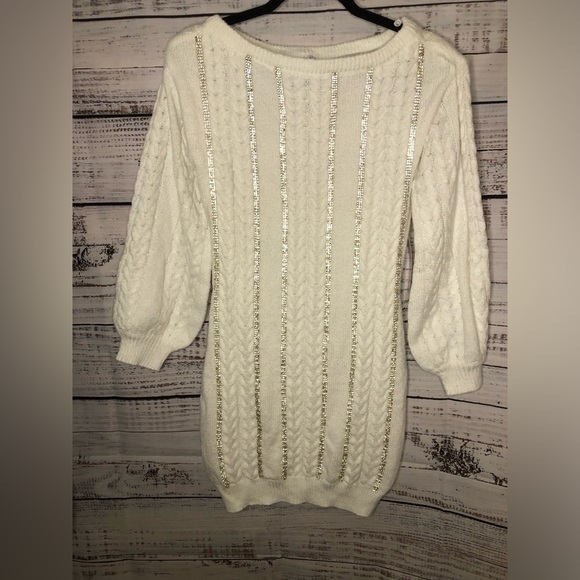 VENUS Off-Shoulder Cable Knit Dress - Cream - Picture 14 of 16